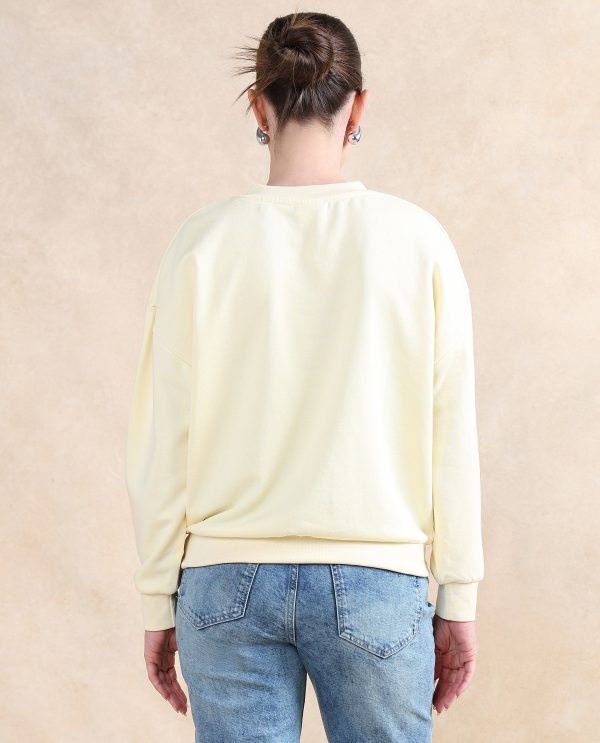 Yellow Cotton Blend Round Neck Relaxed Sweatshirt