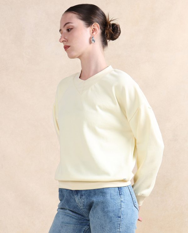 Yellow Cotton Blend Round Neck Relaxed Sweatshirt