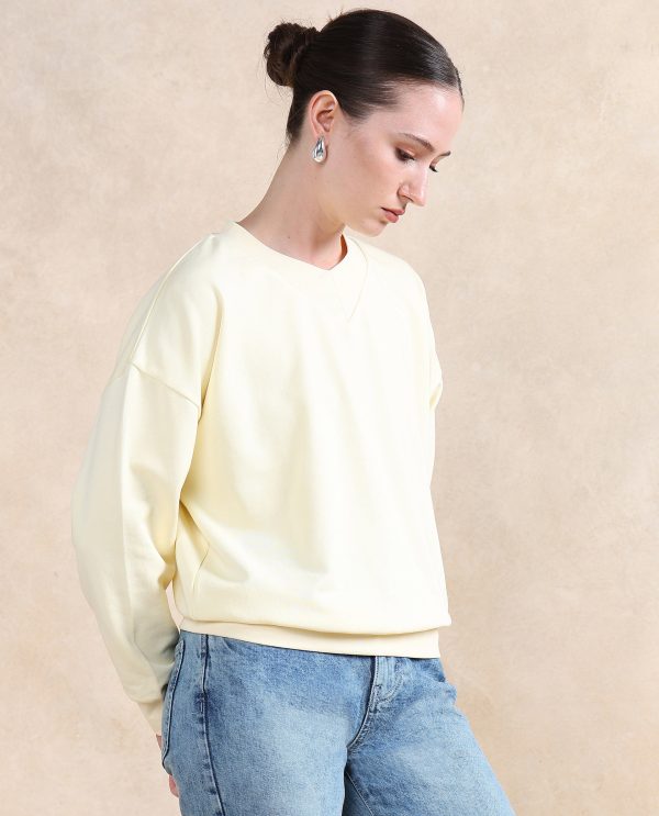 Yellow Cotton Blend Round Neck Relaxed Sweatshirt