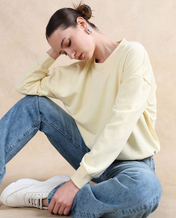 Yellow Cotton Blend Round Neck Relaxed Sweatshirt