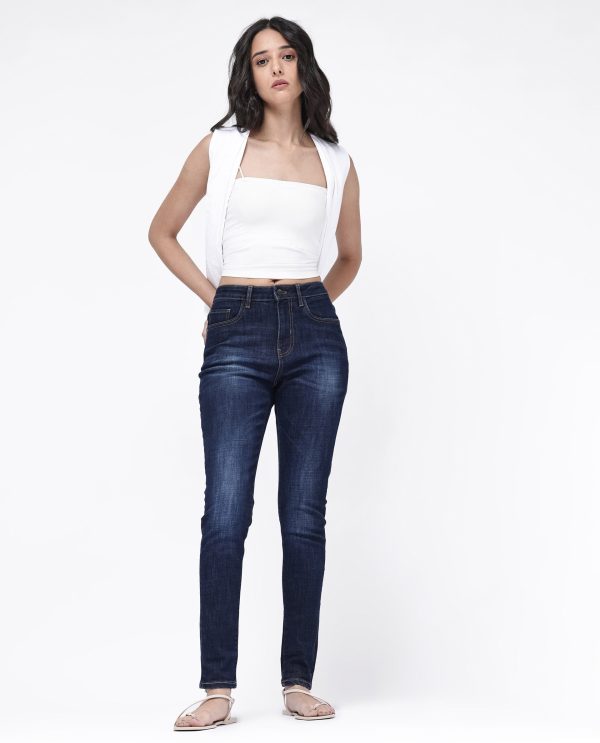 Dark Blue Cotton Regular Length Jeans