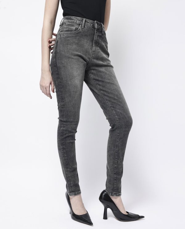 Grey Cotton Elastic Jeans