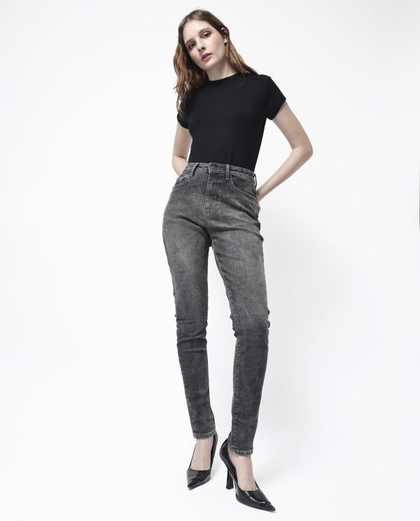 Grey Cotton Elastic Jeans