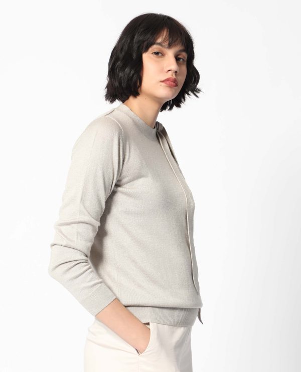 White Acrylic Fabric Full Sleeves Solid High Neck Sweater