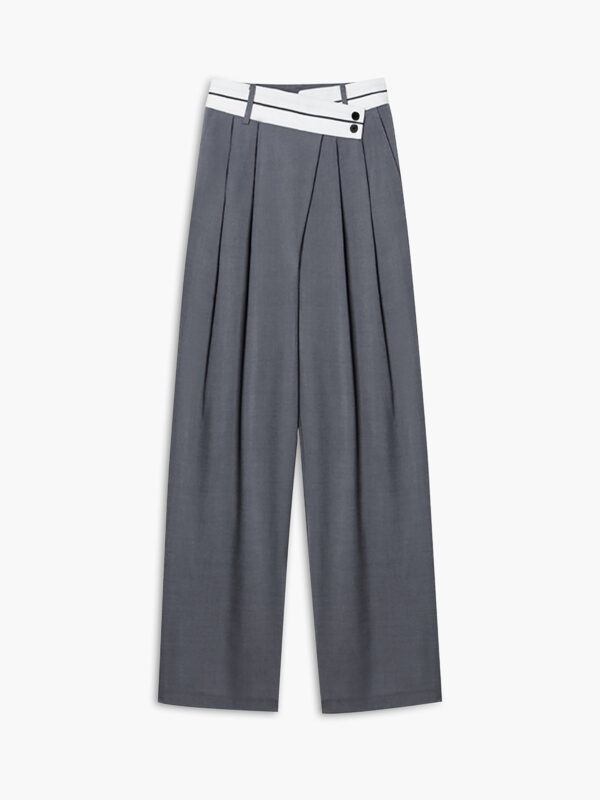 Asymmetrical Contrast Waistband Wide Leg Dress Pants