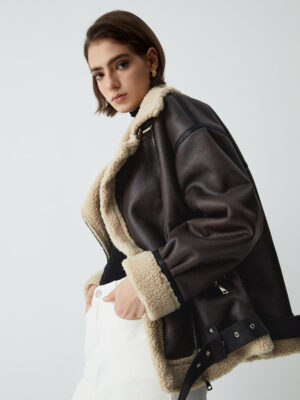 Classic Sherpa Lined Shearling Leather Flight Jacket