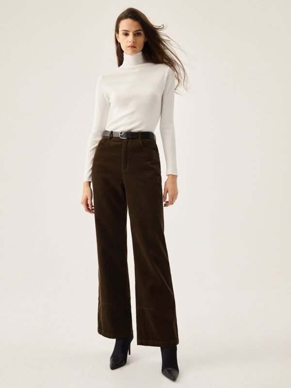 High Waisted Pleat Front Solid Colored Straight Leg Trousers